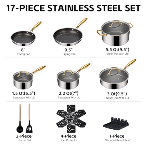 17 Pcs Stainless Steel Cookware Set