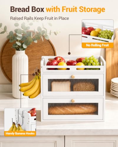 Bread Box for Kitchen Countertop (White / 2-Tier)