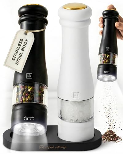 Electric Salt and Pepper Grinder Set (Black/White)