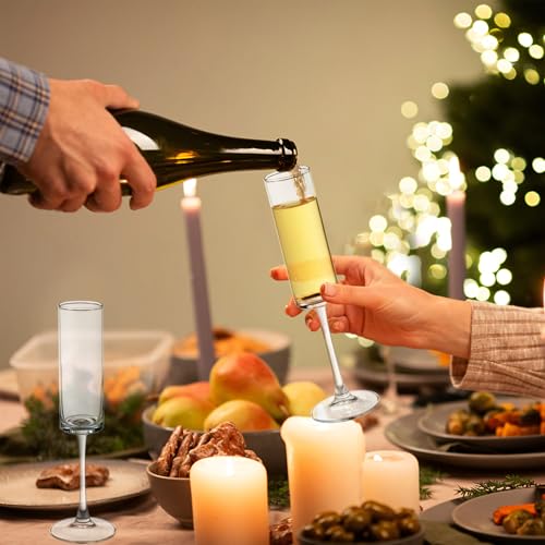 24 Pieces Clear Champagne Flutes 6 OZ Straight Sided Wine Glasses Champagne Long Stem Drinking Colored Glasses (24 Count)
