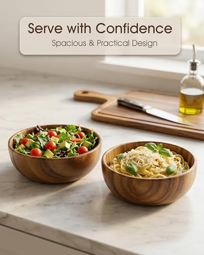 Large Wooden Salad Bowls Set of 2 (Brown Large(set of 2))