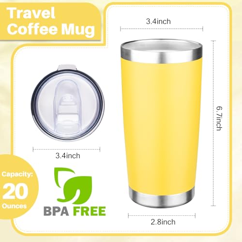 20oz Tumbler with Lid Double Wall Vacuum Insulated Travel Coffee Mug Stainless Steel Thermal Cup Powder Coated Sturdy Coffee Tumbler for Hot and Cold Beverage (20 Ounces (1 Pack) / Yellow)