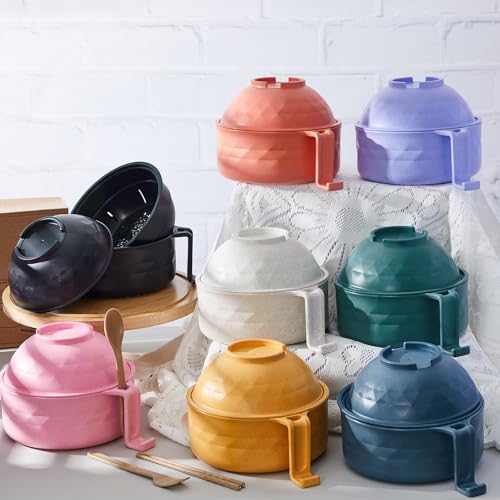 8 Sets Microwave Ramen Bowl with Utensils Bulk (Multicolor)