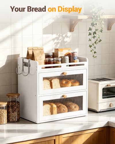 Bread Box for Kitchen Countertop (White / 2-Tier)