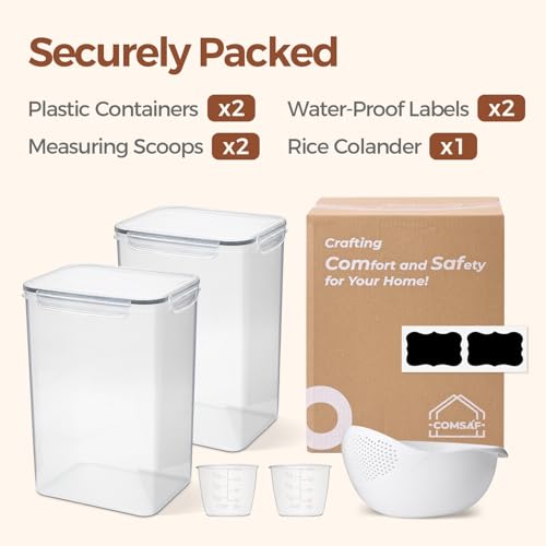 Airtight Rice Storage Container with Lid 10Qt 2Pack (10Qt-Rectangle)