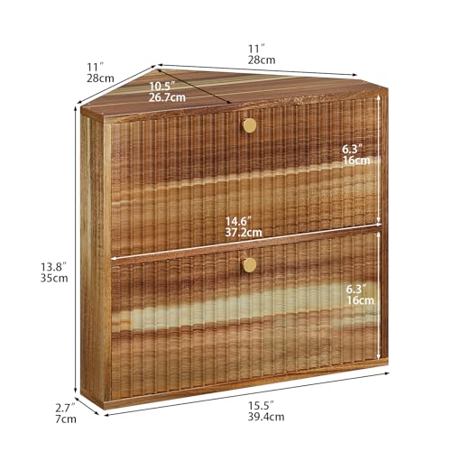 Acacia Corner Bread Box for Kitchen Countertop Wood Two Layer Large Capacity Bread Storage Bin Vintage Storage for Homemade Bread (Acacia Wood)