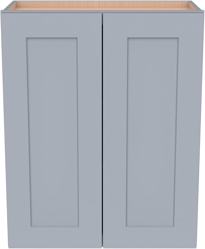 Wall-Mounted Cabinet – Solid Wood Shaker Style Medicine Cabinet with Adjustable Shelves & Soft-Close Doors for Bathroom, Kitchen, and Office Storage (Grey, 30" W x 12" D x 30" H)