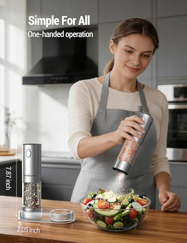 Upgraded Larger Capacity Electric Salt and Pepper Grinder Set (Large / Silver)