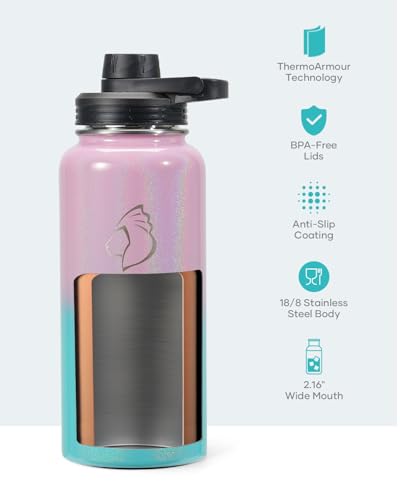 32 oz Water Bottle Insulated with Straw & 3 Lids (32 Ounces / Pearlescent Pink Blue)
