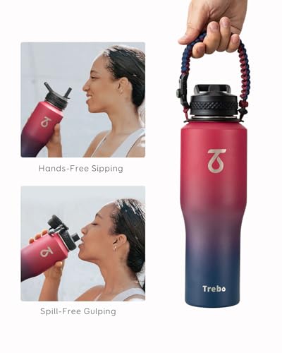 40 oz Water Bottle Insulated Fit in Any Car Cup Holder with 2 Lids (40 Ounces / Ruby Red)