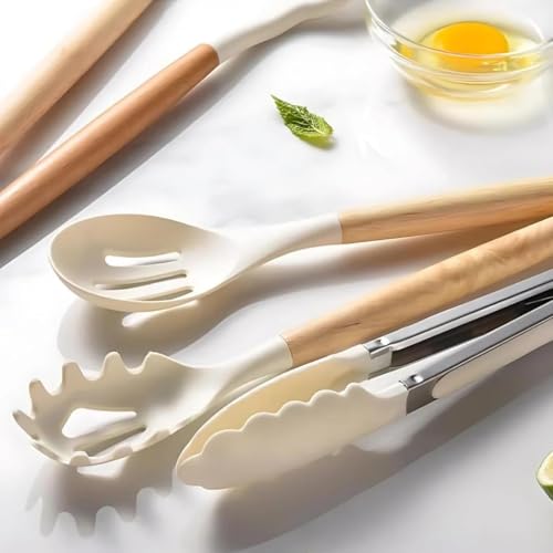 Silicone Cooking Utensils Set [12 (Cream)