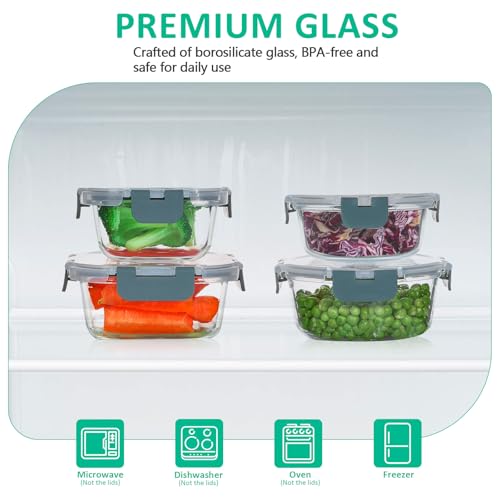 24 Pieces Glass Food Storage Containers Set (Gray / 12 Pack)