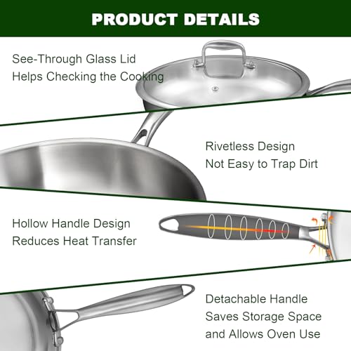12 Inch Tri Ply Stainless Steel Frying Pan