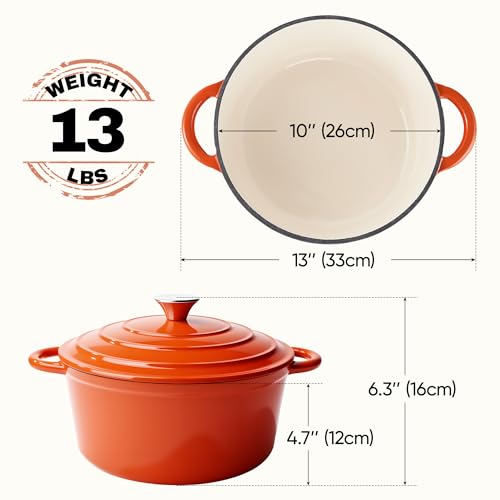 6 Quart Dutch Oven Pot with Lid (6 QT / Orange)