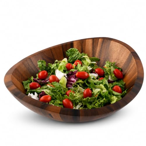 Large Acacia Wood Salad Serving Bowl (4" Tall x 11" Diameter)