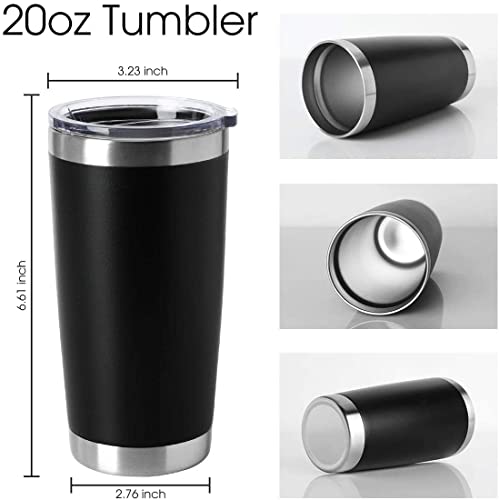 20oz Tumblers Stainless Steel Mugs with Lid Double Wall Vacuum Insulated Coffee Cups for Cold & Hot Drinks (Black-A / 12 Count (Pack of 1))