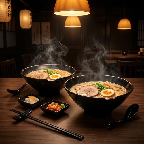 Unbreakable Melamine Ramen Bowl Set (2 piece set) (Black / Set-2)