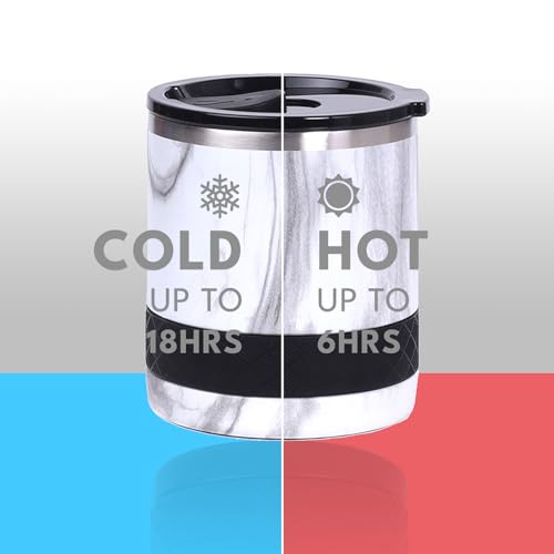 Recess Lowball 10oz Stainless Steel Tumbler Whiskey Glass w (10 Ounces / White Marble)