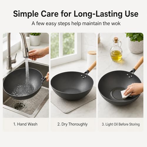 High Purity Iron Carbon Steel Wok with Lid (11.80 inch)