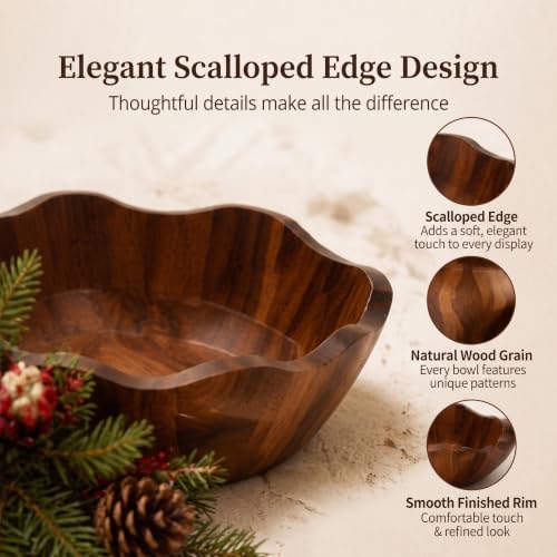 Acacia Wood Salad Bowls Set of 3