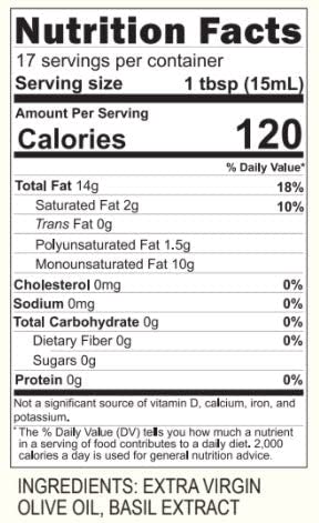 Basil Infused Extra Virgin Olive Oil from California (8.45 Fl Oz)
