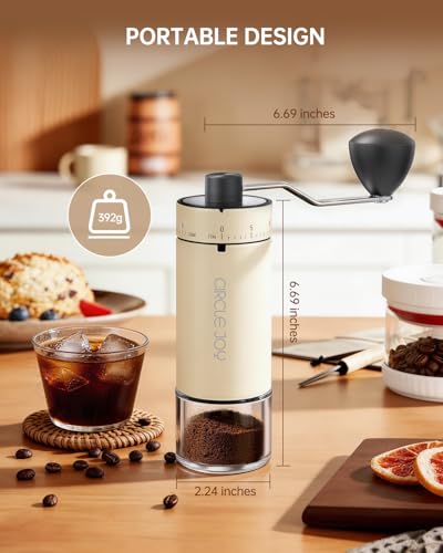Mini Manual Coffee Grinder with 40 External Adjustable Settings and Ceramic Conical Burr (Beige)
