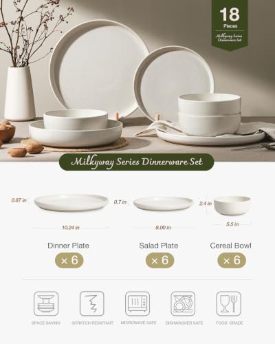 Milkyway 18 Piece Stoneware Dinnerware Set (Matte Beige White / Service for 6 (Standard Dinner Set))