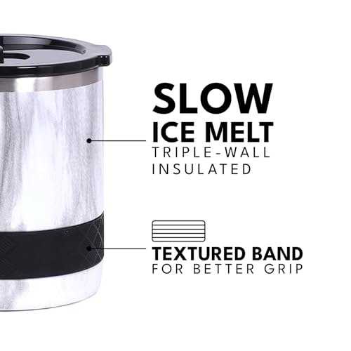 Recess Lowball 10oz Stainless Steel Tumbler Whiskey Glass w (10 Ounces / White Marble)