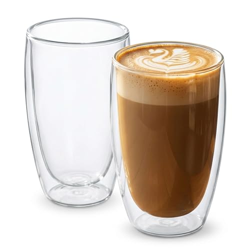 17oz Double Wall Glass Coffee Mugs Set of 2 (2 mugs)