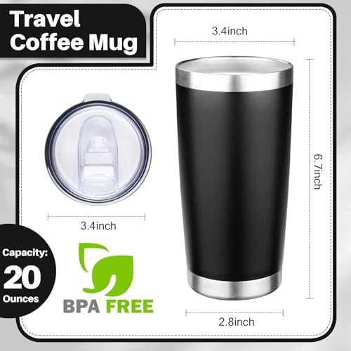 20oz Tumbler with Lid Double Wall Vacuum Insulated Travel Coffee Mug Stainless Steel Thermal Cup Powder Coated Sturdy Coffee Tumbler for Hot and Cold Beverage (20 Ounces / Black)