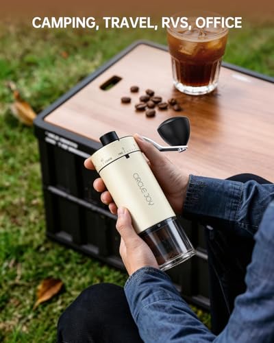 Mini Manual Coffee Grinder with 40 External Adjustable Settings and Ceramic Conical Burr (Beige)