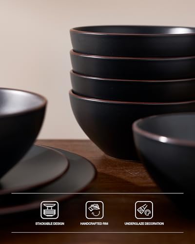 Venus Plates and Bowls Sets with Rim (Black / Serves 8 (24pc))