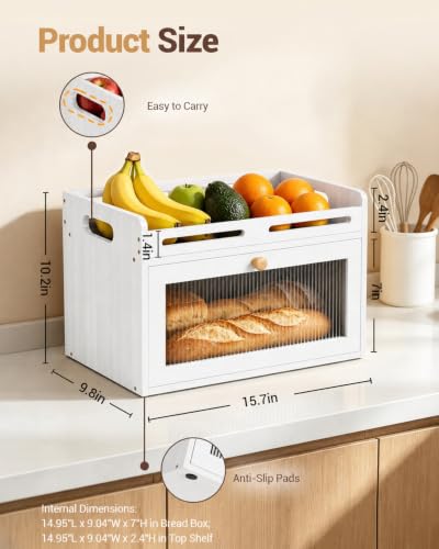 Bread Box for Kitchen Countertop (White / 1-Tier)