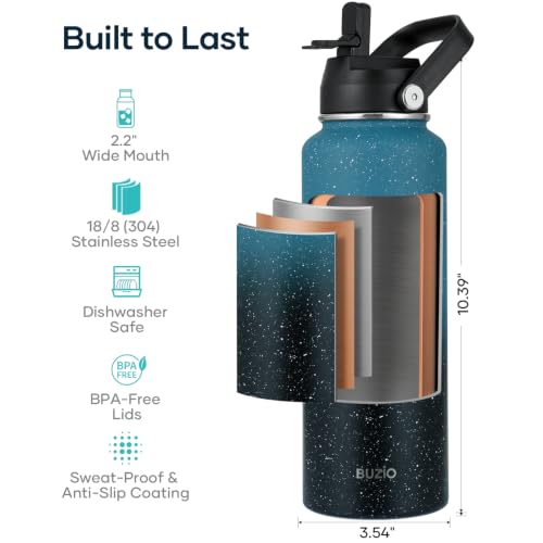 40 oz Insulated Water Bottle with Paracord Handle & Straw Spout Lids (40 Ounces / Starry Indigo)