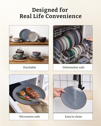 Venus Stoneware Dinnerware Sets with Pasta Bowls (Charcoal / Serves 6 (24pc w/ Pasta Bowl))
