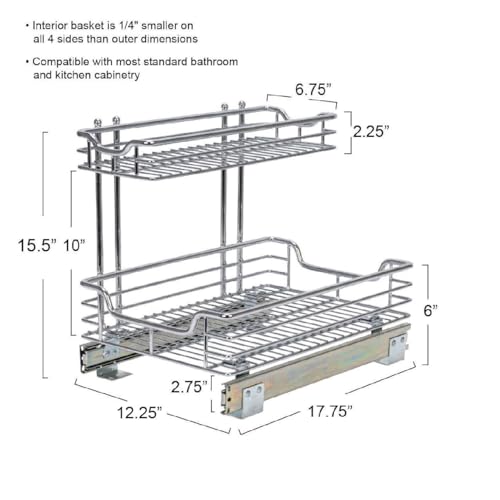 Glidez 2‑Tier Multipurpose Chrome‑Plated Steel Pull‑Out (Undersink / 12.25" - Standard)