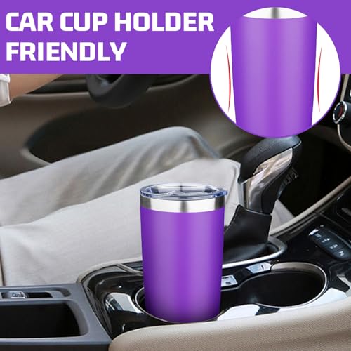 20oz Tumbler with Lid Double Wall Vacuum Insulated Travel Coffee Mug Stainless Steel Thermal Cup Powder Coated Sturdy Coffee Tumbler Bulk for Hot and Cold Beverage (20 Ounces (6 Pack) / Purple)
