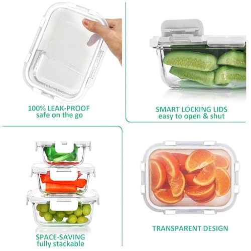 24 Pieces Glass Food Storage Containers Set (White / 12 Pack)