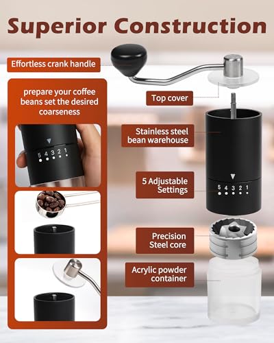 Stainless Steel Burr Manual Coffee Grinder For Drip (Stainless Steel burr-Black)