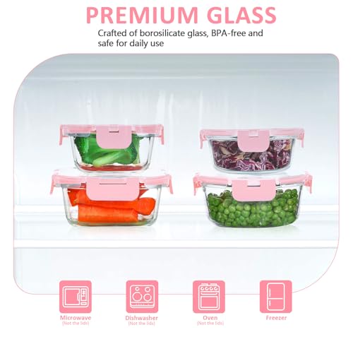 24 Pieces Glass Food Storage Containers Set (Pink / 12 Pack)