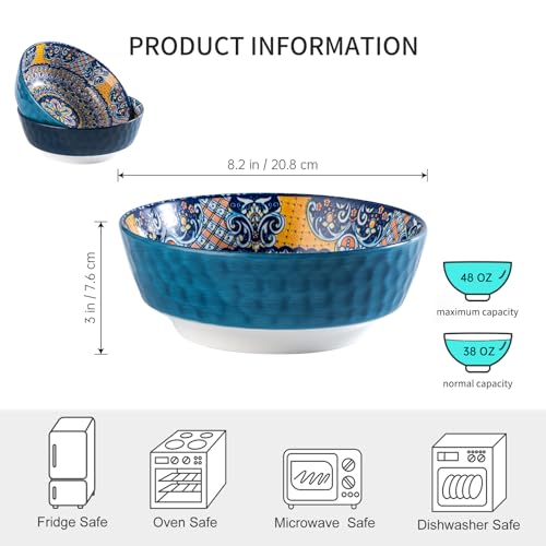 Large Salad Bowl Sets for Serving Pho (Blue+Red / 48 Oz)