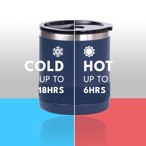 Recess Lowball 10oz Stainless Steel Tumbler Whiskey Glass w (10 Ounces / Navy Blue)