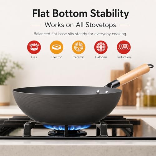 High Purity Iron Carbon Steel Wok with Lid (11.80 inch)