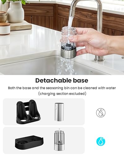 Electric Salt and Pepper Grinder Set with Rechargeable Base (Silver / Set)