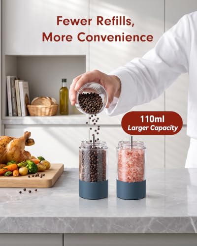 Larger Capacity Rechargeable Electric Salt and Pepper Grinder Set (Blue)