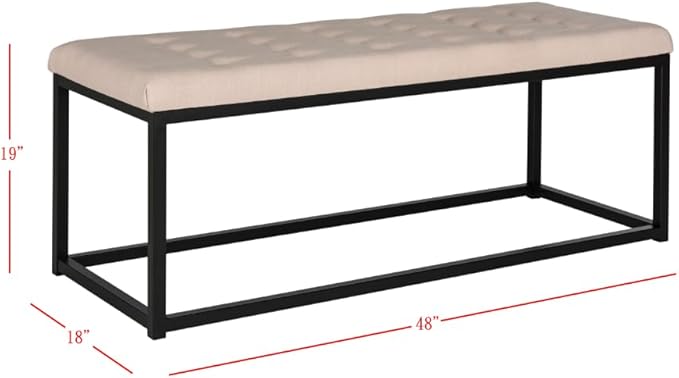 SAFAVIEH Home Collection – Reynolds Beige Tufted Upholstered Accent Bench, Modern Parsons-Style Open Frame Bench for Bedroom, Entryway or Living Room, Black Legs (FOX6225A)