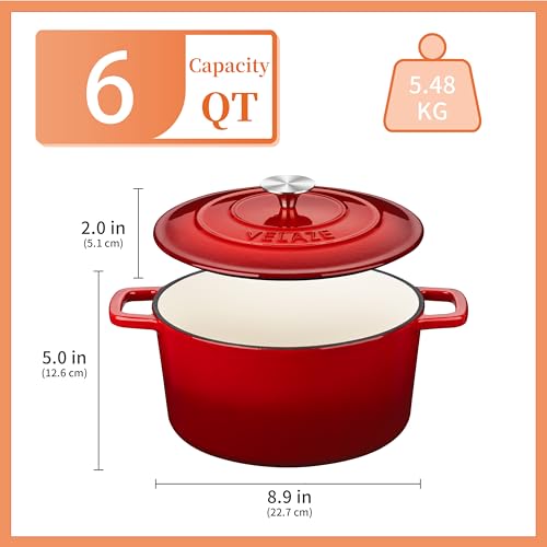 6 QT Enameled Cast Iron Dutch Oven Pot with Lid
