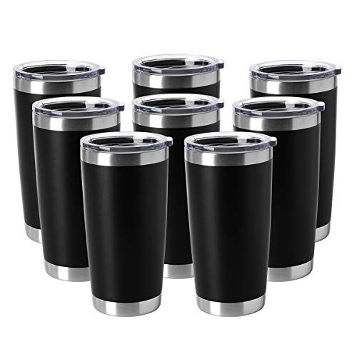 20oz Tumblers Bulk Stainless Steel Cup with Lid Double Wall Vacuum Insulated Coffee Mug for Cold & Hot Drinks 8 Pack (Black-A / 8 Count (Pack of 1))