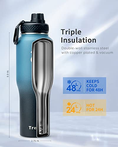 32 oz Water Bottle Insulated Fits in Any Car Cup Holder with 2 Lids (32 Ounces / Indigo/Black)