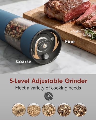 Larger Capacity Rechargeable Electric Salt and Pepper Grinder Set (Blue)
